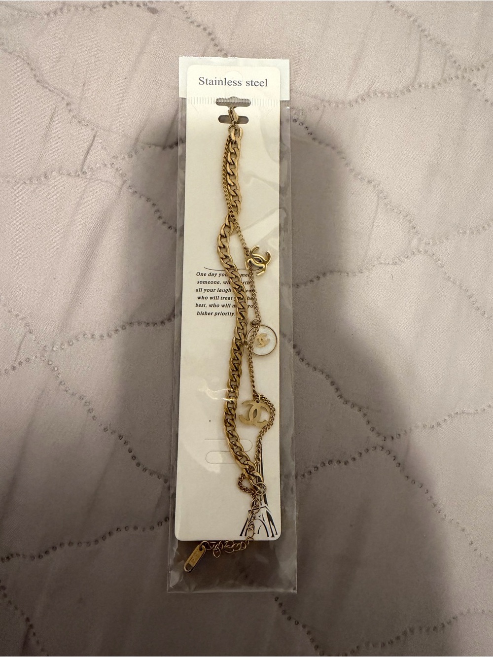 Gold-Tone Stainless Steel Chain Bracelet with Charms
